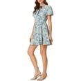thumbnail image 4 of INSPIRE CHIC Women's Keyhole Square Neck Dress Summer Floral Puff Sleeve Mini Dress Blue M, 4 of 6