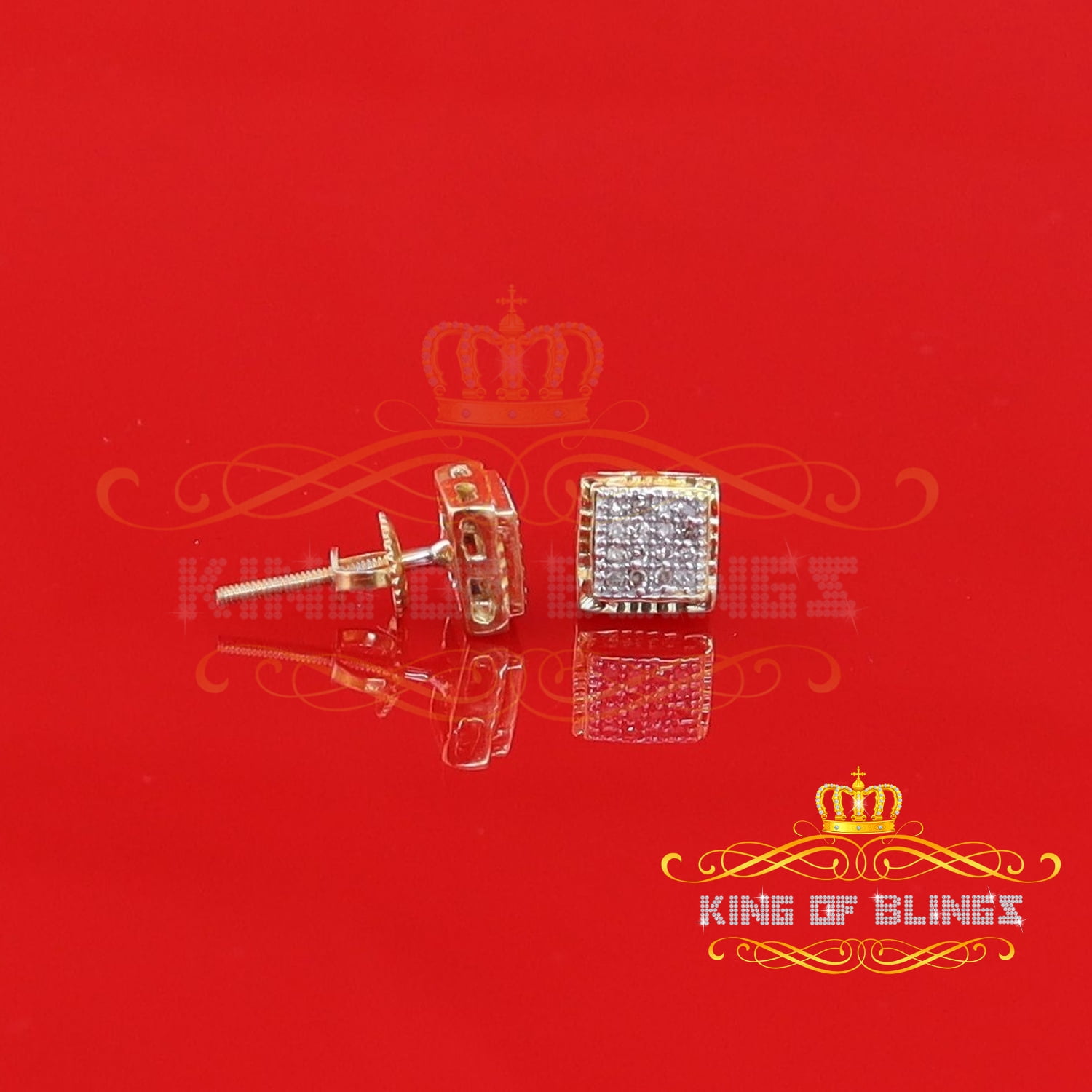 King of Bling's 925 Sterling Silver 0.10ct Small Diamond For Women's & Men's Yellow Stud Earring