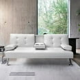 thumbnail image 2 of Vineego Modern Faux Leather Couch Convertible Folding Futon Sofa Bed with 2 Cup Holders,White, 2 of 3