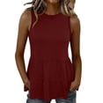 thumbnail image 2 of Otntypg Peplum Tops for Women Summer Sleeveless Basic Solid Color Crew Neck Ruffled Tank Tops Trendy Flowy Beach Vacation Tunic Tees Shirt Wine XL, 2 of 7