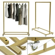 Industrial Vintage Style Clothes Rack Iron Garment Clothes Hanger Gold w/Wheels Clothes Workroom Garment Hanging Rack Vintage Display Stand Home Organizer Metal Clothes Rack Retail Store Display
