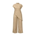 thumbnail image 5 of Women's 2 Piece Outfits Lounge Sets Women Spring And Summer Solid Color Irregular Tops Wide-Leg Pants Suit Beige L, 5 of 6
