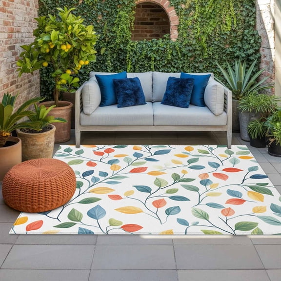 Outdoor Rug 3x5ft Spring Leaves Large Area Rug Farmhouse Leaf Indoor Outdoor Carpet Outdoor Rugs Mats for Patio Camping,RV,Front Door, Outside Decor
