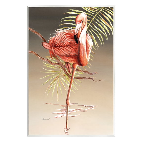Stupell Industries Flamingo Balancing with Leaf Animals & Insects Painting Unframed Art Print Wall Art, 13 x 19