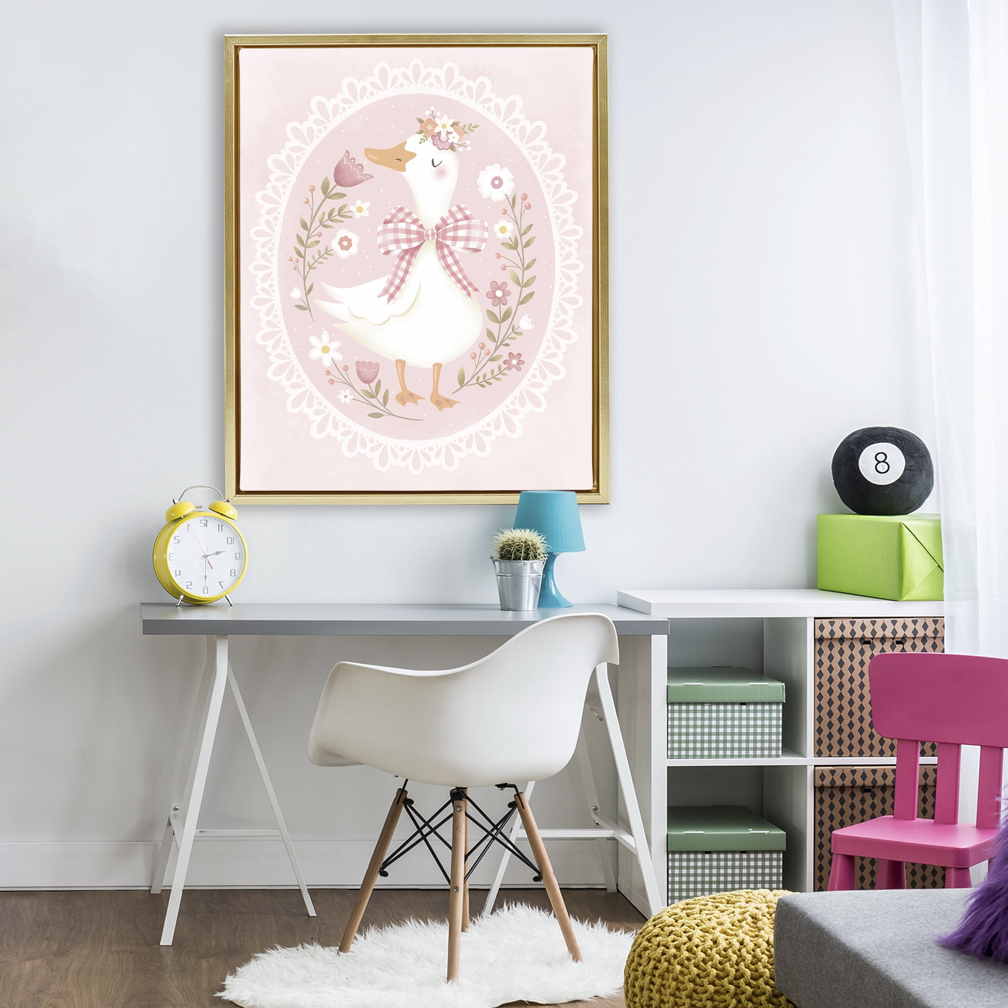 Stupell Industries Pink Floral Spring Goose Gold Framed Floater Canvas Wall Art, design by Penny Aguilera