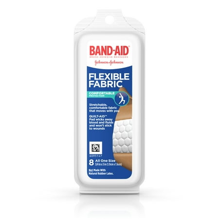 First Aid Only Plastic Bandages - Band-Aid Brand Flexible Fabric Adhesive Bandages, Travel Pack, 8 ct