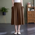 thumbnail image 2 of Glisme Casual Pants For Women Plus Size Knee Length Cotton Linen Shorts Summer Baggy Dressy Long Shorts With Pockets Coffee Trousers Flexible Fit, 2 of 7