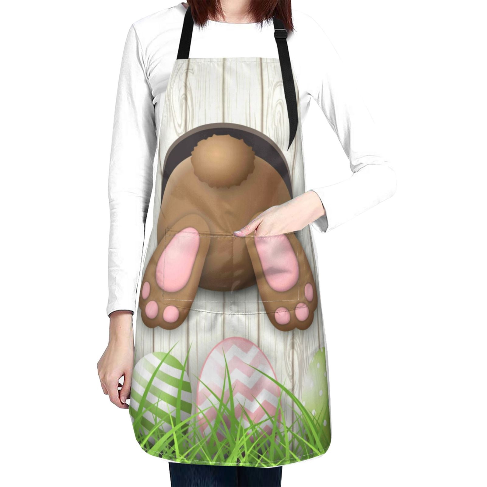Kdxio Brown Bunny Bottom And Easter Eggs Apron with Pockets Adjustable Kitchen Aprons for Men Women Waterproof Aprons for Cooking,Drawing,Crafting, Baking Household Cleaning