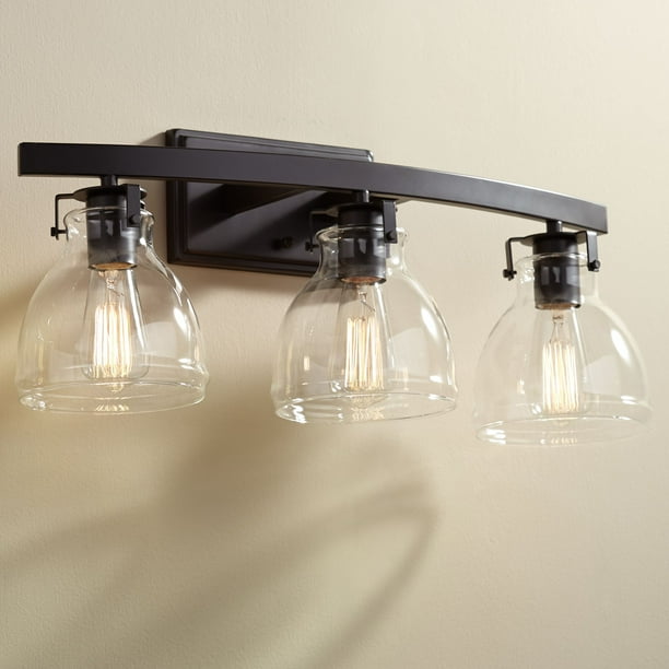 Possini Euro Design Traditional Industrial Wall Light Bronze Hardwired 23 1 2 Wide 3 Fixture Clear Glass Bathroom Vanity Mirror Com Possini Euro Design Traditional, Bronze Bathroom Wall Light Fixtures