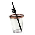 thumbnail image 2 of Vaso de plástico transparente moderno con tapa y pajita, fácil de transportar, transparente Marrón, 2 of 9
