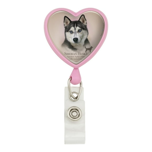 Siberian Husky Dog Breed Heart Lanyard Retractable Reel Badge ID Card Holder