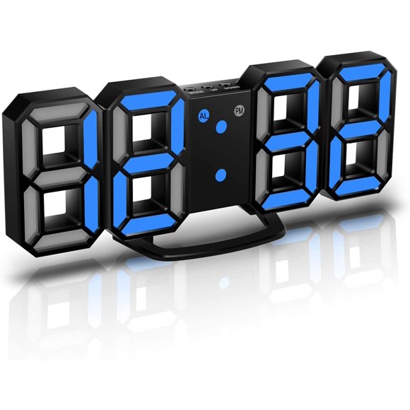 Réveil Numérique Led 3D, Horloge Murale, Horloge Numérique, Réveil Led 3D Timorn avec 3 Niveaux de Luminosité Réglables Fonction Snooze Lumière de Nuit Dimmable