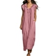 thumbnail image 2 of Dxzfnsa Summer Dresses for Women 2026 Casual Dresses V Neck Puff Sleeve Empire Waist A-Line Maxi Dress S-2XL, 2 of 9