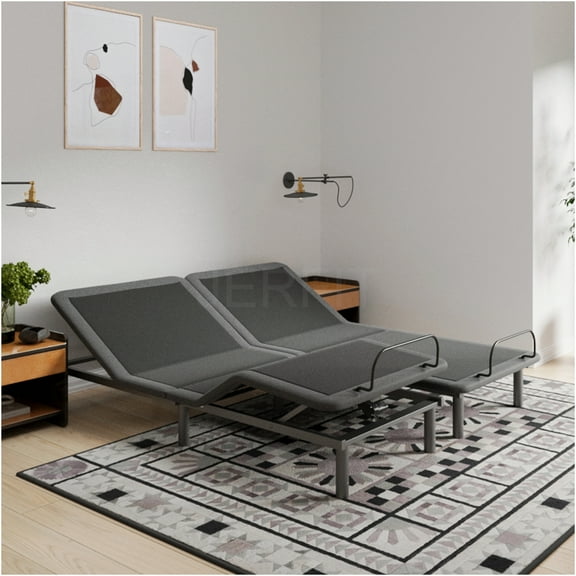 JERFIT King Size Adjustable Bed Base with Voice Control, Wireless Charging, Zero Gravity 12in Legs, Flex Top for Dual Massage, No-Tool Assembly, Metal Frame