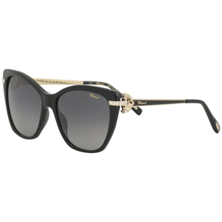 Chopard Women's SCH232S SCH/232/S 700P Black Cat Eye Polarized Sunglasses 55mm