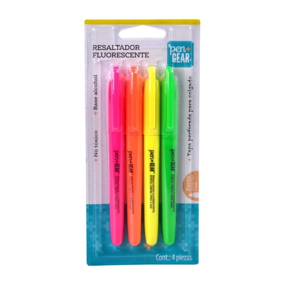 Resaltador Pen+Gear Fluorescente Punta Cincel Fino 3 mm 4 Piezas