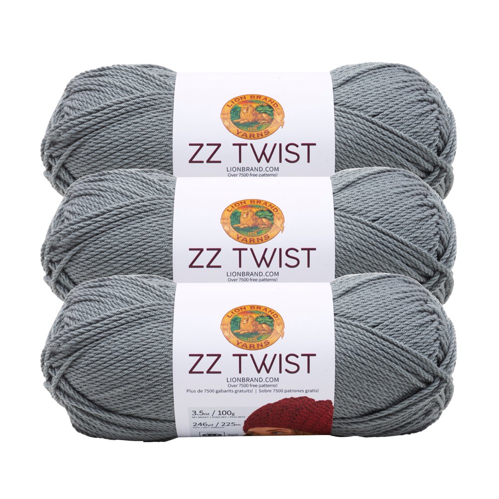 Lion Brand Yarn ZZ Twist Grey ZTwist Crochet Medium Acrylic Gray Yarn 3
