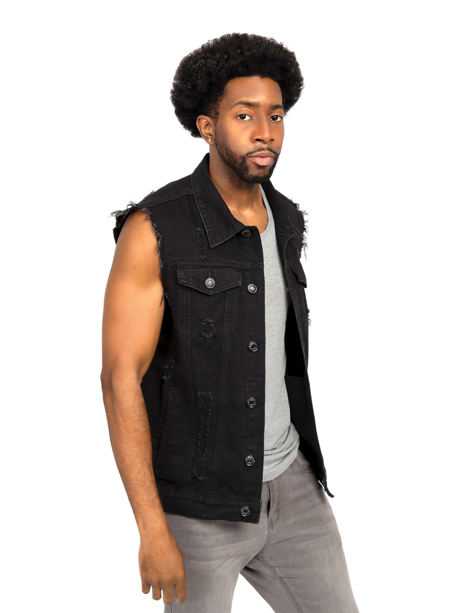 Victorious Men's Classic Distressed Biker Denim Jean Vest