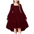 thumbnail image 3 of OJSFQUFP Girls' Spring Summer and Fall Dress: Square Neck Flared Sleeves Ruffled Hem Dress, 3 of 6
