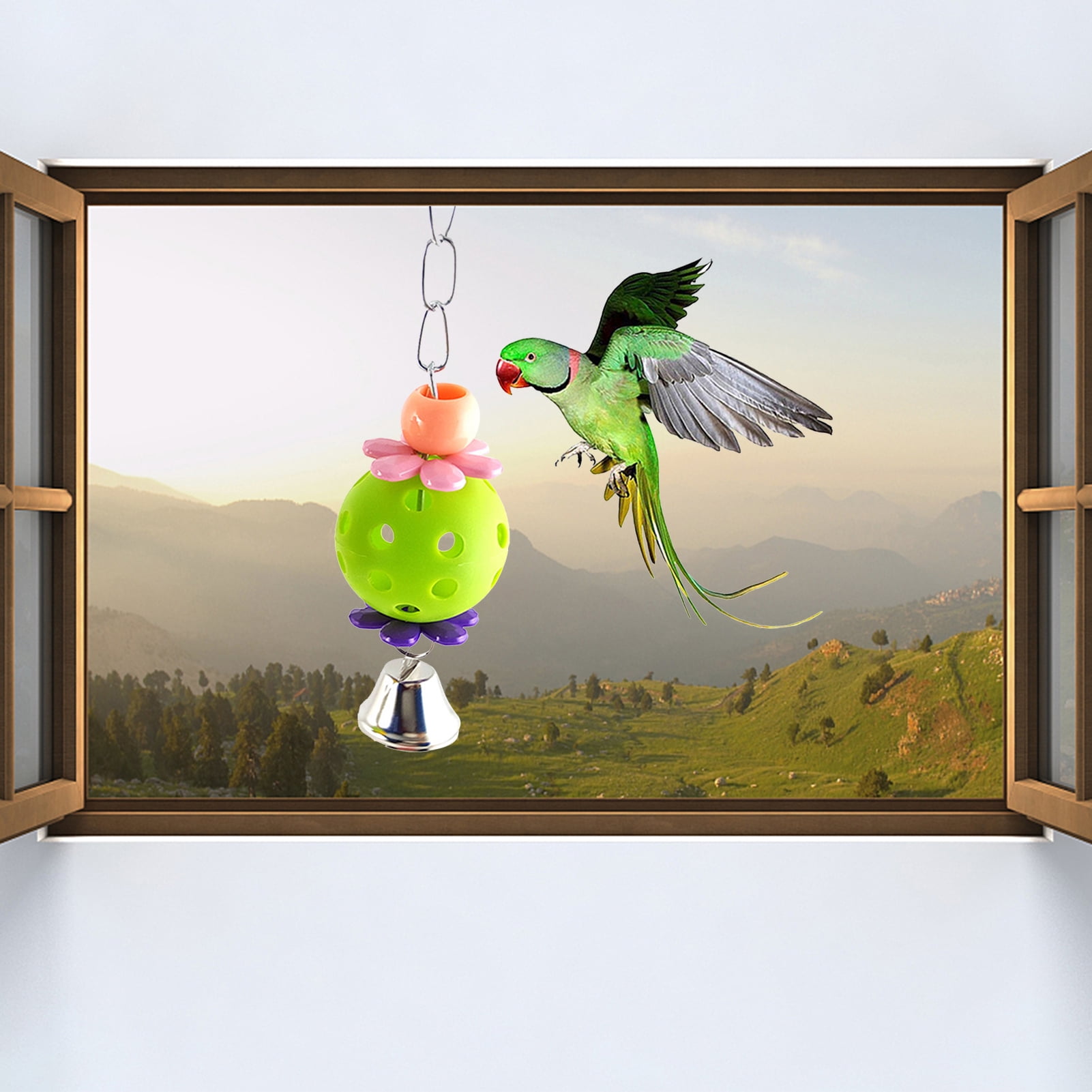 SPRING PARK Bird Hanging Ball with Bell Colorful Chewing Treat Toy for Parrot Parakeet Cockatiel Conure Lovebird