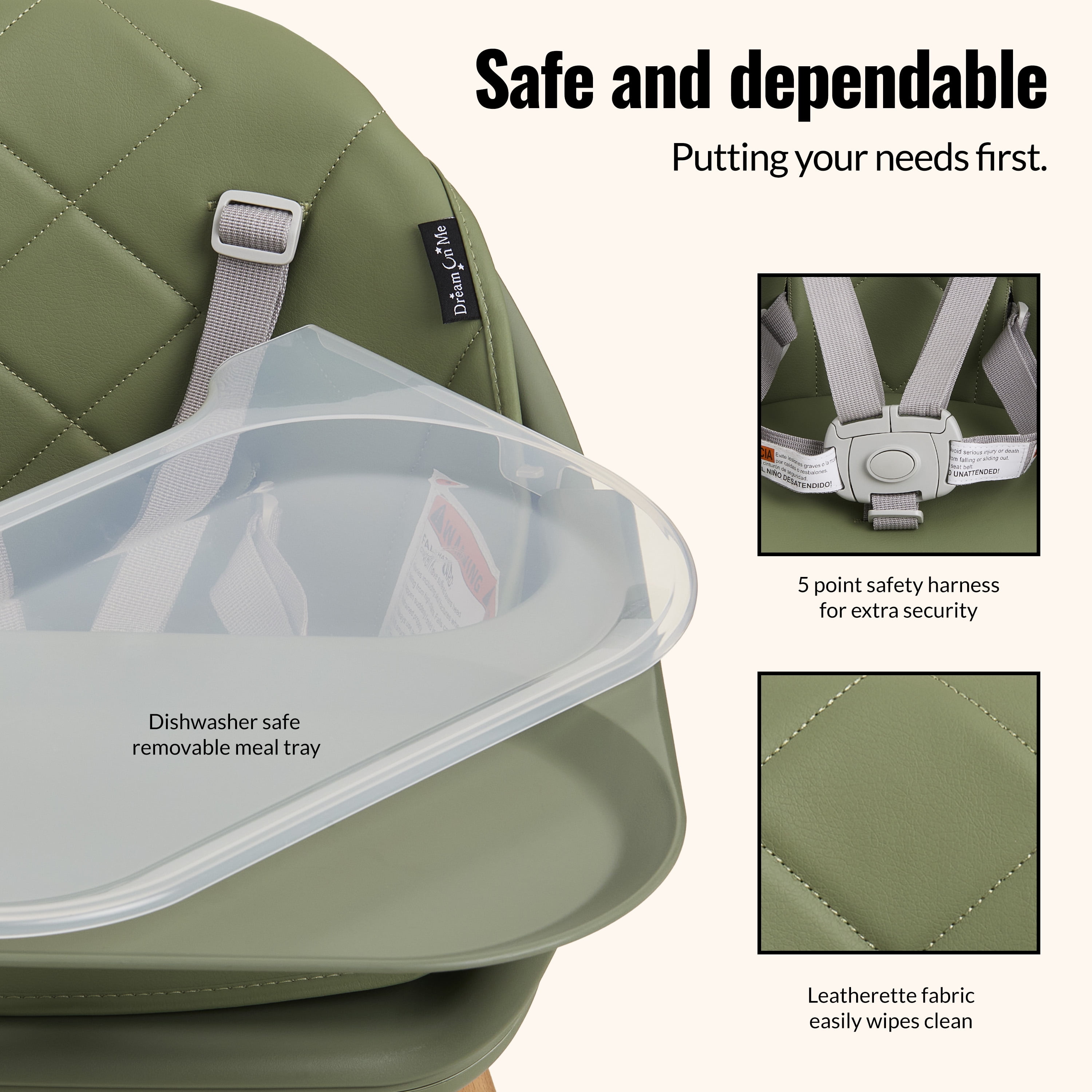 Dream On Me Nibble Nest 3-in-1 Highchair, Green