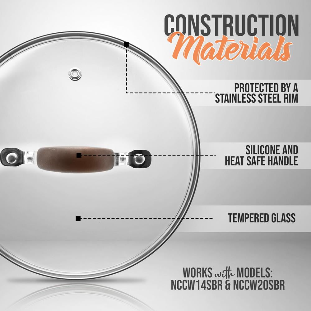 NutriChef Dutch Oven Pot Lid - See-Through Tempered Glass Lids, Stainless Steel Rim, Brown
