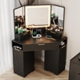 thumbnail image 1 of Coiffeuse d'Angle Noire avec Miroir Éclairé, Design Cannelé, Tiroirs, Armoires et Station de Recharge Intégrée, Coiffeuse d'Angle Moderne pour Chambre, 1 of 5