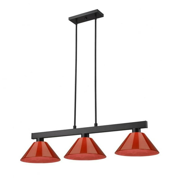 3 Light Billiard with Shade-8 inches Tall and 14 inches Wide-Matte Black Finish-Red Shade Color Bailey Street Home 372-Bel-4973334