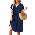 thumbnail image 6 of Maskion Women's Summer Ruffle Short Sleeve V-Neck Floral Short Party Dress with Pockets,2XL Navy, 6 of 7