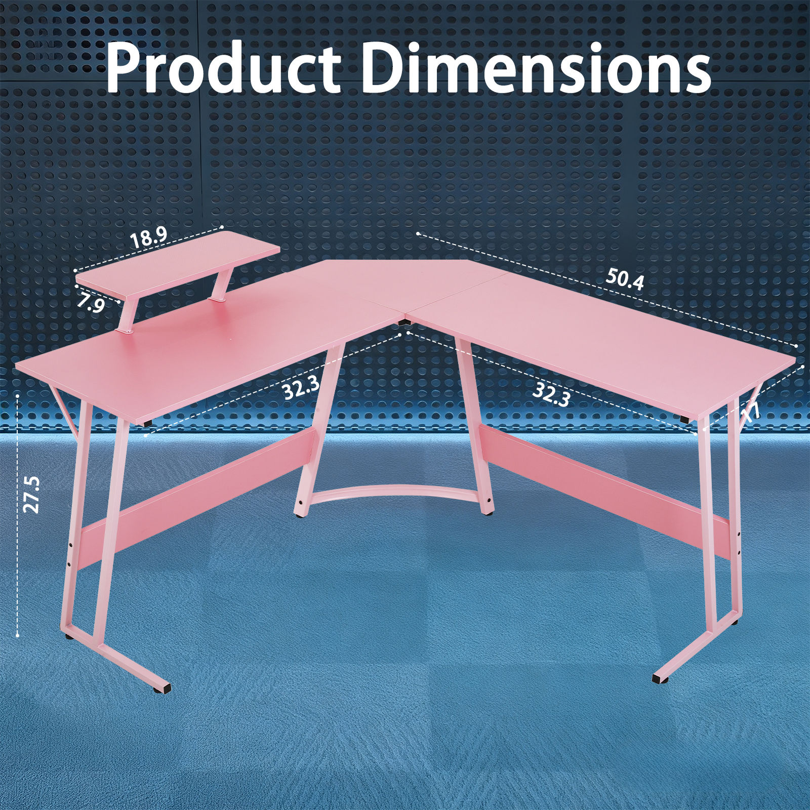 CL.HPAHKL L Shaped Gaming Desk, Computer Desk Corner Desk with Monitor Stand&Large Wooden Desktop, PC Gaming Desk Table for Home Office Sturdy Writing Workstation (Pink, 50 inch)