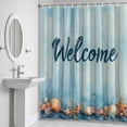 thumbnail image 6 of Summer Ocean Bathroom Shower Curtain, Starfish Shell Welcome Text Linen Texture Waterproof Washable Soft Bath Curtain for Bathtub Decor with 12 Hooks&Grommet, 48x72 Inch, 6 of 9