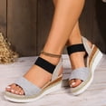 thumbnail image 4 of Pandaie Women's Espadrille Platform Wedge Sandals Comfortable Casual Elastic Ankle Strap Open Toe Walking Shoes for Summer Work Vacation Grey 7, 4 of 7