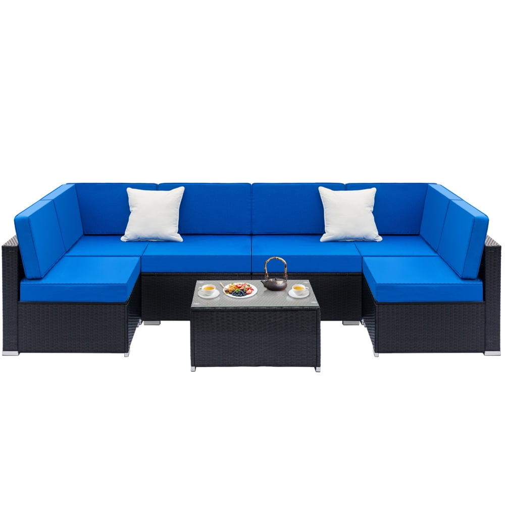 SESSLIFE 7Piece Sectional Patio Furniture, Black Rattan Outdoor
