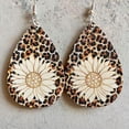 thumbnail image 4 of Painted Sunflower Wood Teardrop Statement Earrings Buffalo Plaid Leopard Jewelry, 4 of 9