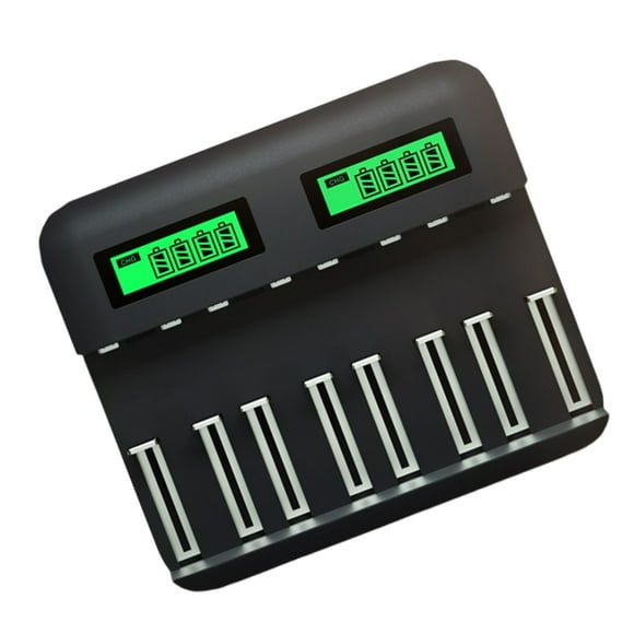 Injueey Cargador de batería conveniente inteligente Pantalla LCD portátil Cargadores de baterías de 8 ranuras recargables Equipo de carga Teléfono y Comunicación