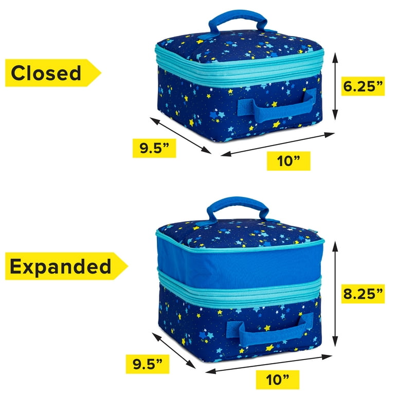 Tasty Expandable Insulated Reusable Cloth Lunch Bag, Blue Stars