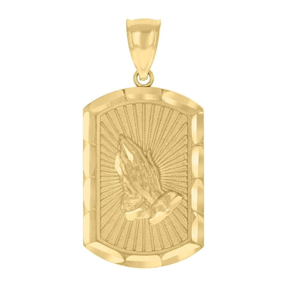 10k Yellow Gold Mens Praying Hands Symbol Religious Charm Pendant