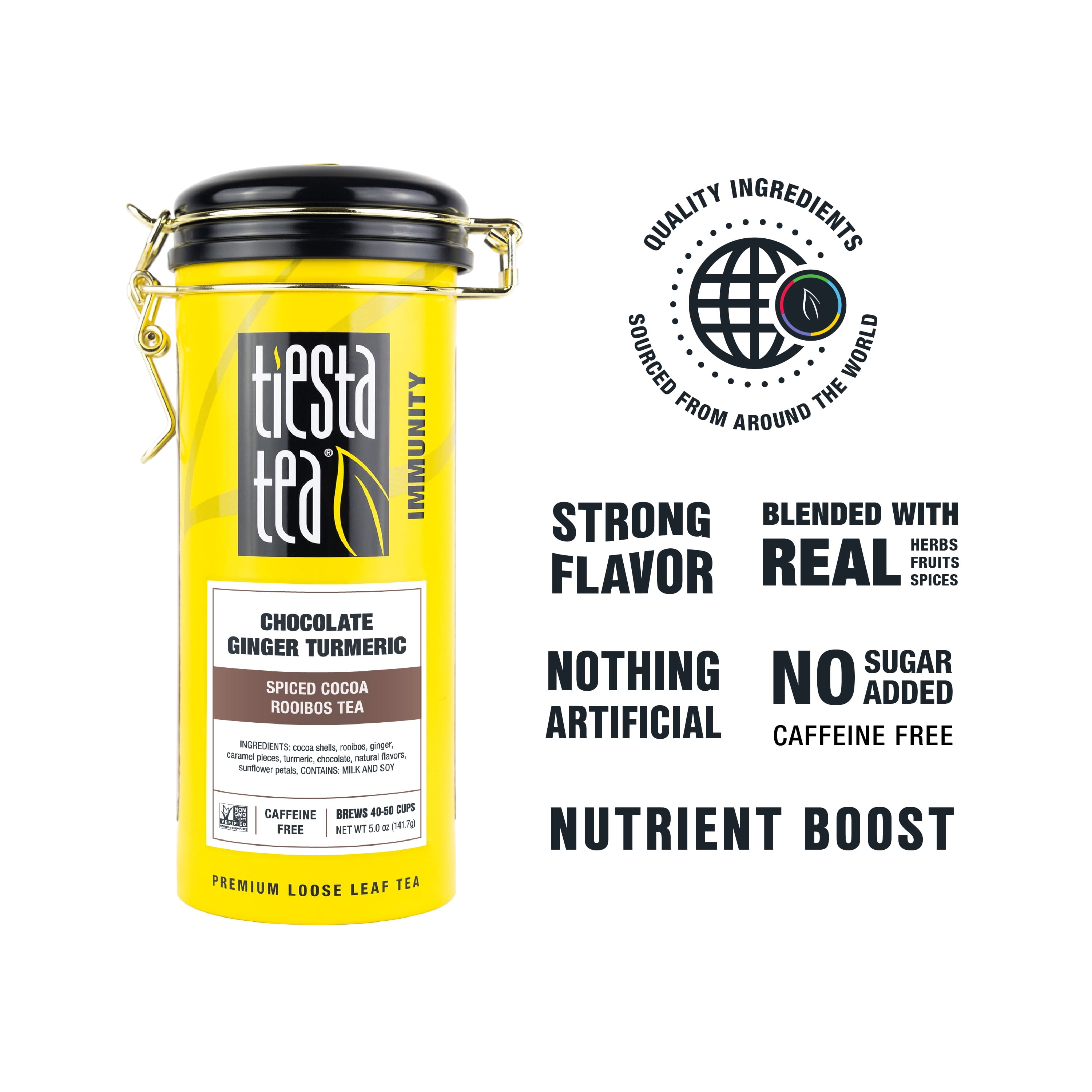 Tiesta Tea - Chocolate Ginger Turmeric, Immunity Loose Leaf Herbal Tea, Caffeine Free, GMO-Free, Make Hot or Iced Tea & Brews Up to 50 Cups - 5 Ounce Tin
