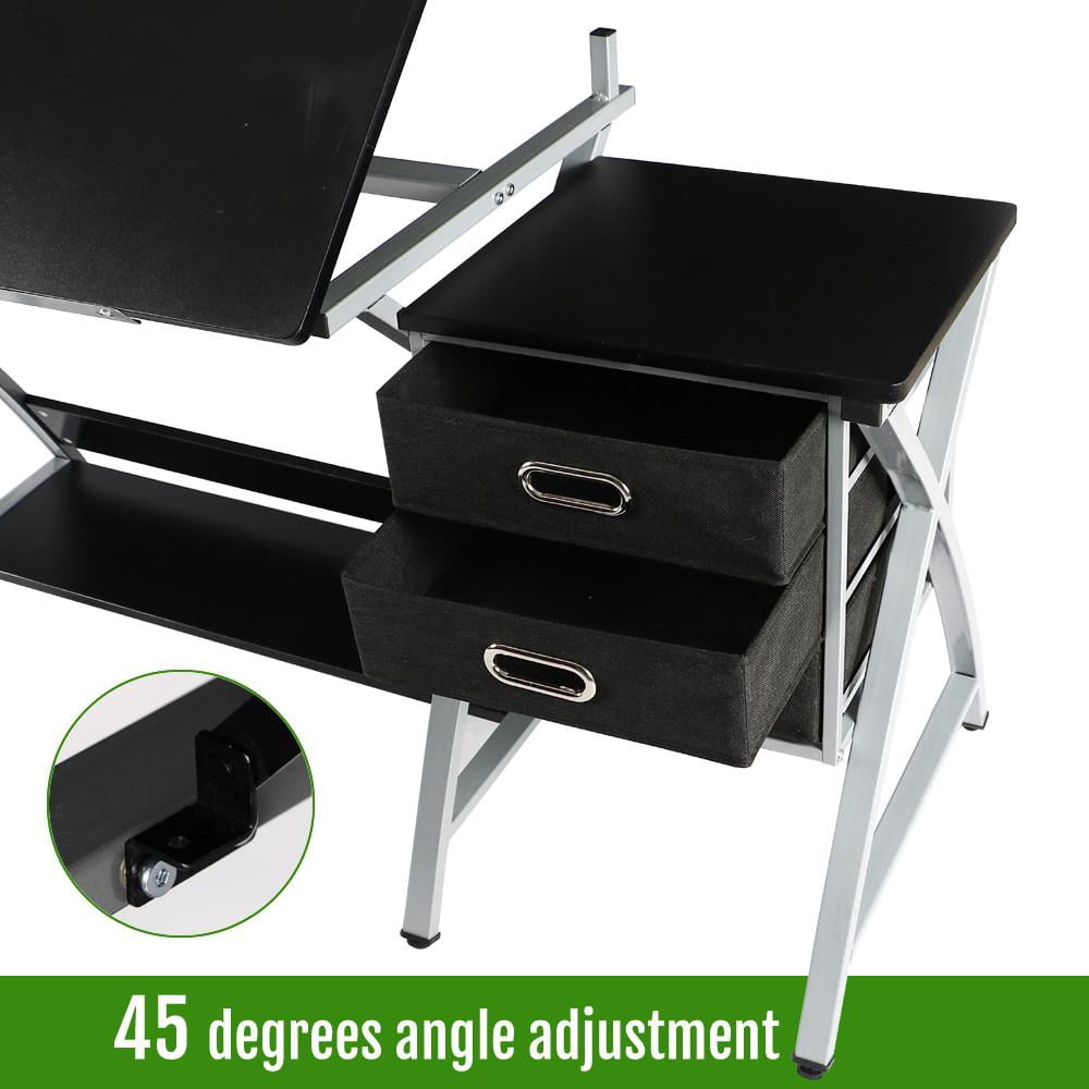 Renwick  Adjustable Steel Drafting Table with Stool, Black