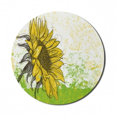 Nature Mouse Pad for Computers, Floral Print Sunflowers in a Field Summer Garden Sketchy Abstract Detail Image, Round Non-Slip Thick Rubber Modern Gaming Mousepad, 8" Round, Multicolor, by Ambesonne