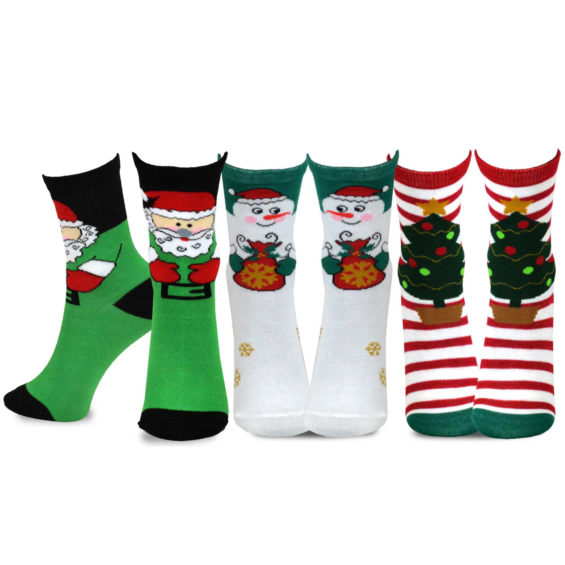 TeeHee Christmas Kids Fun Crew Socks 3-Pair Pack Santa Clause Snowman Holiday 