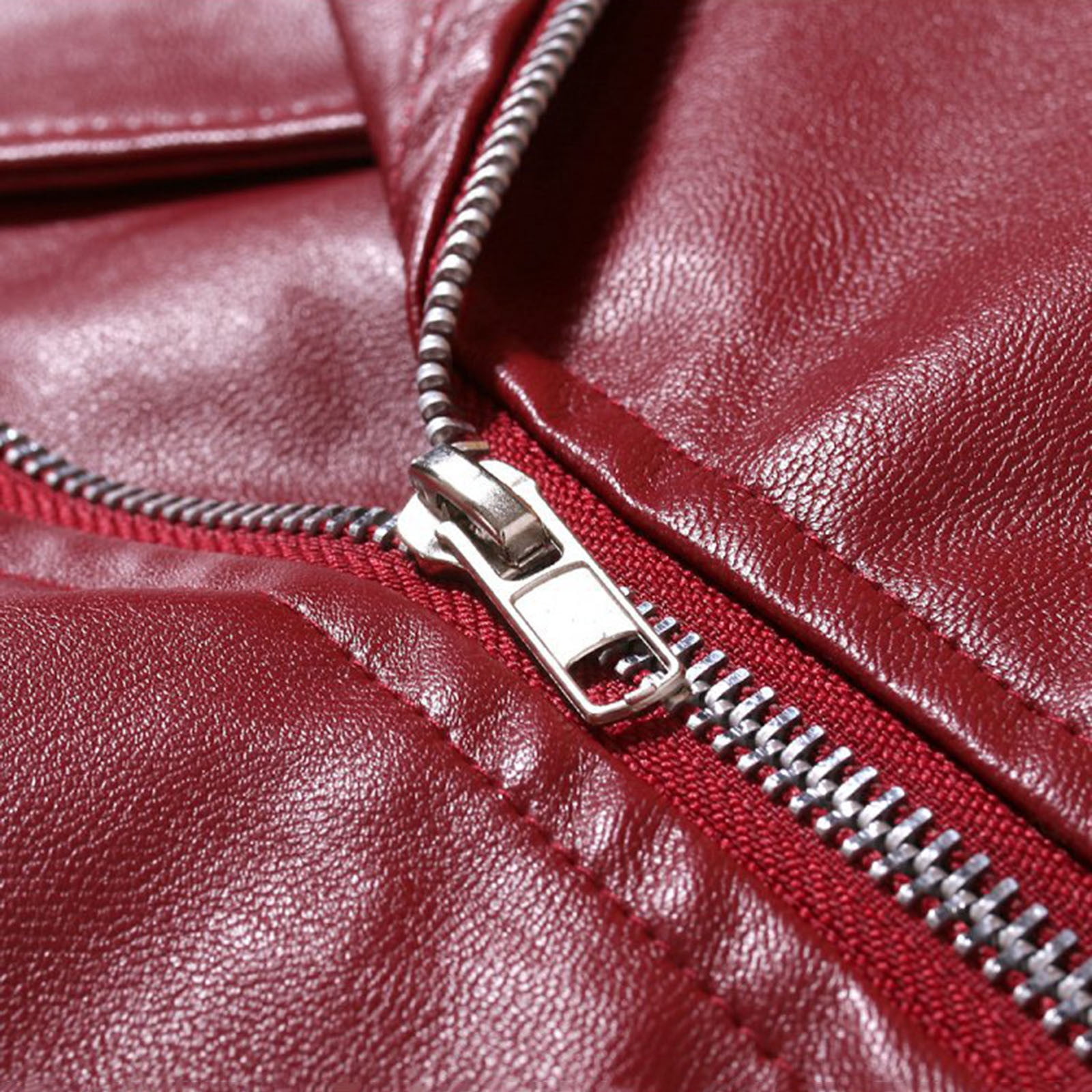 safuny Men's Faux Leather Jacket Stylish Zipper Coat Long Sleeve Windproof able Casual Outwear Winter Fashion Jacket for Outdoor Daily Wear Red XXXXXL
