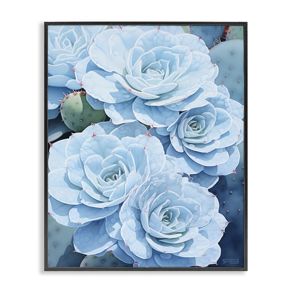 Stupell Industries Contemporary Detailed Blue Succulents Black Framed Giclee Art, 24 x 30, by RB