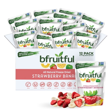 bfruitful Freeze-Dried Strawberry & Bananas Dried Fruits, 12-Count Bags, Gluten Free