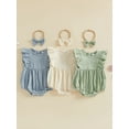 thumbnail image 3 of Loicainy Infant Baby Toddler Girl Solid Color Romper 3 6 12 18 Months Flying Sleeve Crew Neck Bodysuit with Bow Headband Set, 3 of 9
