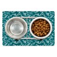 thumbnail image 1 of Teal Green Pet Mat for Food and Water, Victorian Botanical Detailed Repetitive Ornaments on Stripes Repetition, Non-Slip Rubber Mat for Dogs and Cats, 18" X 12", by Ambesonne, 1 of 2