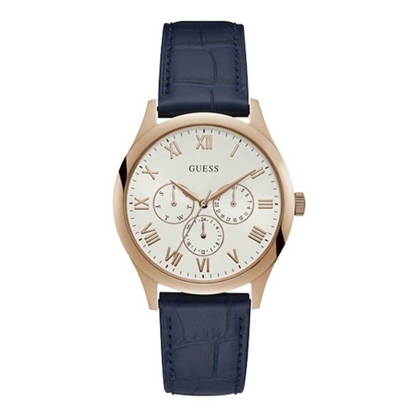 GUESS W1130G4 WATSON ROSE GOLD STAINLESS STEEL W1130G4 BLUE LEATHER STRAP MEN'S WATCH