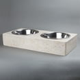 thumbnail image 3 of Creative Home Natural Champagne Marble Double Dish Pet Food Feeding Bowl Set with 1.0 Quart Stainless Steel Bowls, Round Corners, 3 of 3