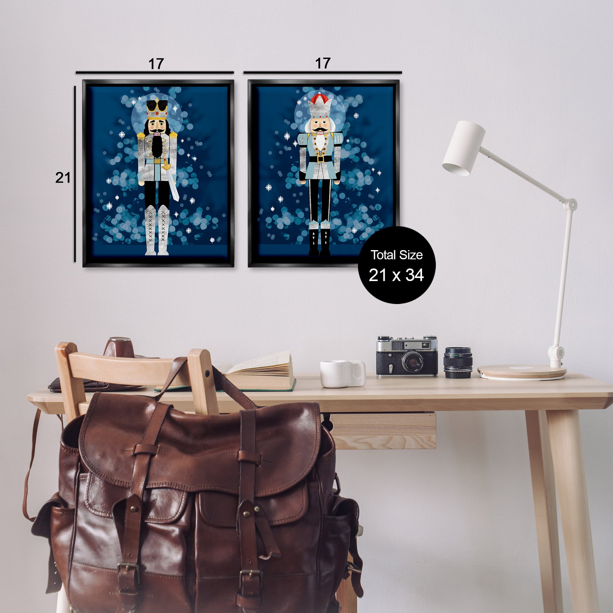 Stupell Industries Blue Nutcracker Figures Holiday Painting Black Floater Framed Canvas Art Print Wall Art, 17 x 21, Set of 2
