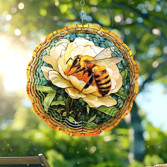 Sinkoo Wind Spinners Outdoor Bee, 12 inch 3D Kinetic Hanging Sculpture, Stainless Steel Wind Spinner, Unique Gifts for Women Men, for Outside Garden Patio Yard Decor